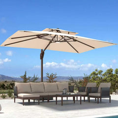 10' X 13 'Patio Umbrella with LED Lights Outdoor Cantilever Large Rectangle Offset Umbrellas Heavy Duty Aluminum Double