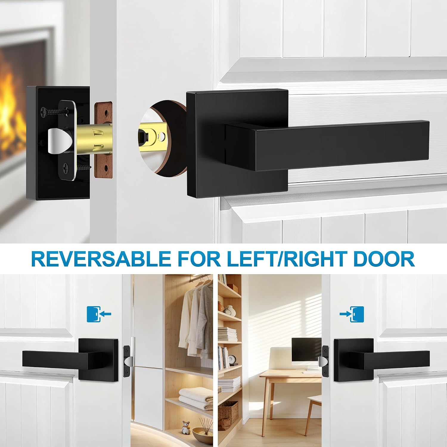10 Pack Matte Black Door Handles Interior, Passage Door Knobs Closet Door Levers