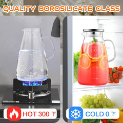 1 Gallon 128oz Glass Pitcher, Water Pitcher with Lid and Spout, Glass Carafe for Hot/Cold Drink, Water Jug for Iced