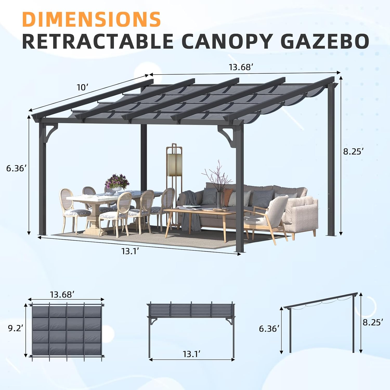 10' x 14' Gazebo Pergola for Patio, Adjustable Sun Shade Canopy Roof