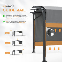 10' x13' Outdoor Arched Patio Pergola, Outdoor Retractable Pergola with Sun Shade Canopy