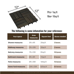 10 Pcs Outdoor Interlocking Deck Tiles, 12"x12" Acacia Wood Tiles for Patio, Porch, Balcony & Poolside, Checker