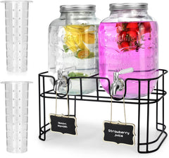 1 Gallon Glass Drink Dispensers For Parties 2PACK.Beverage Dispenser,Glass Drink Dispenser With Stand And Stainless