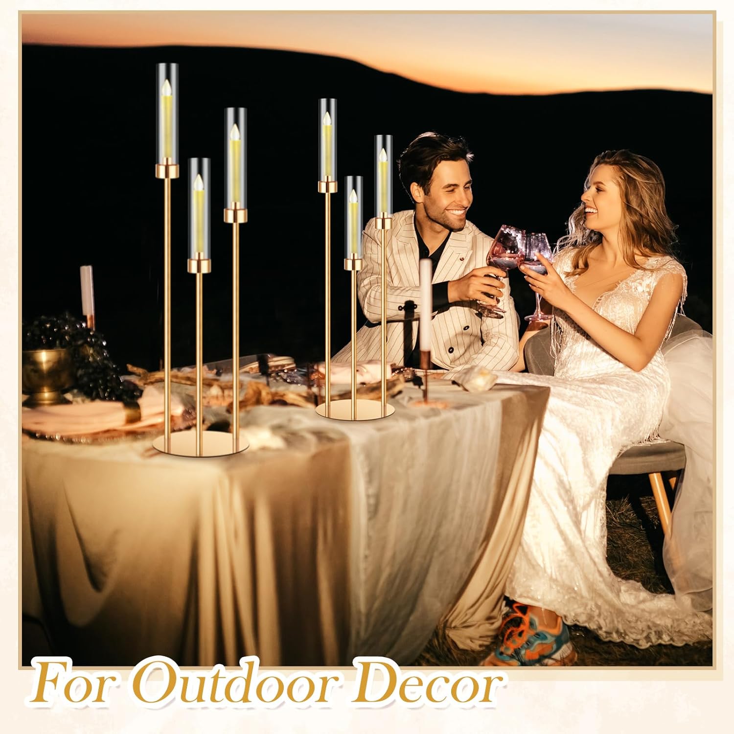 10 Set 3 Arm Candelabra Centerpiece 33.8 Inch Candle Holder Gold Candelabra Metal Floor Pillar Candlesticks for Tables Wedding Home Party Decoration
