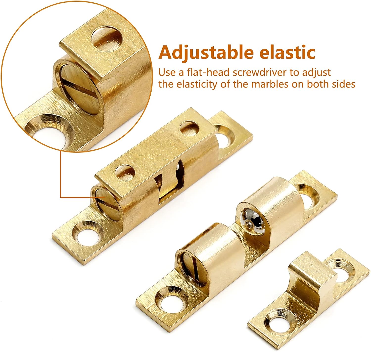 10 Pcs Solid Brass Cabinet Door Catch, Dual Ball Tension Latch 2" Closet Ball Roller Catch Latch with Screw (Gold, 50mm)
