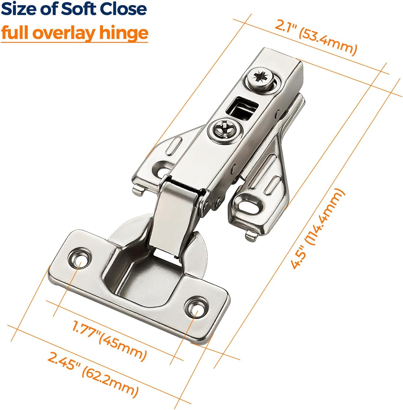 1 Pair 2 Packs Full Overlay Cabinet Door Hinges,105 Degree Adjustable Concealed Kitchen Cabinet Hinges Soft Close for Face Frame Cabinet