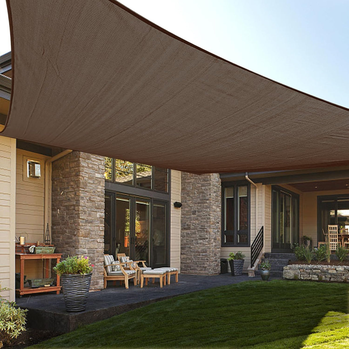 10' x 13' Rectangle Sun Shade Sail for Outdoor Patio, Brown | HDPE Fabric, 95% UV Block, Breathable Sunshade, Canopy