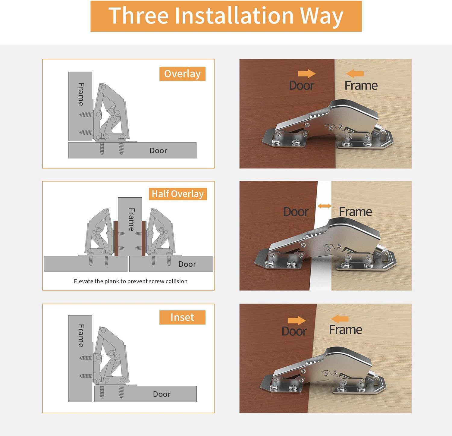 10 Pack 90 Degree Soft Close Surface Mount Spring Hinges, Easy Installation No Pre-drilled, Noiseless Frameless Hidden