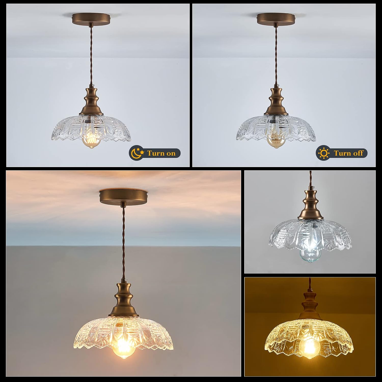 1-Light Pendant Light with Oil Rubbed Bronze Metal Glass Shade and Adjustable Cord Industrial Ceiling Hanging Light