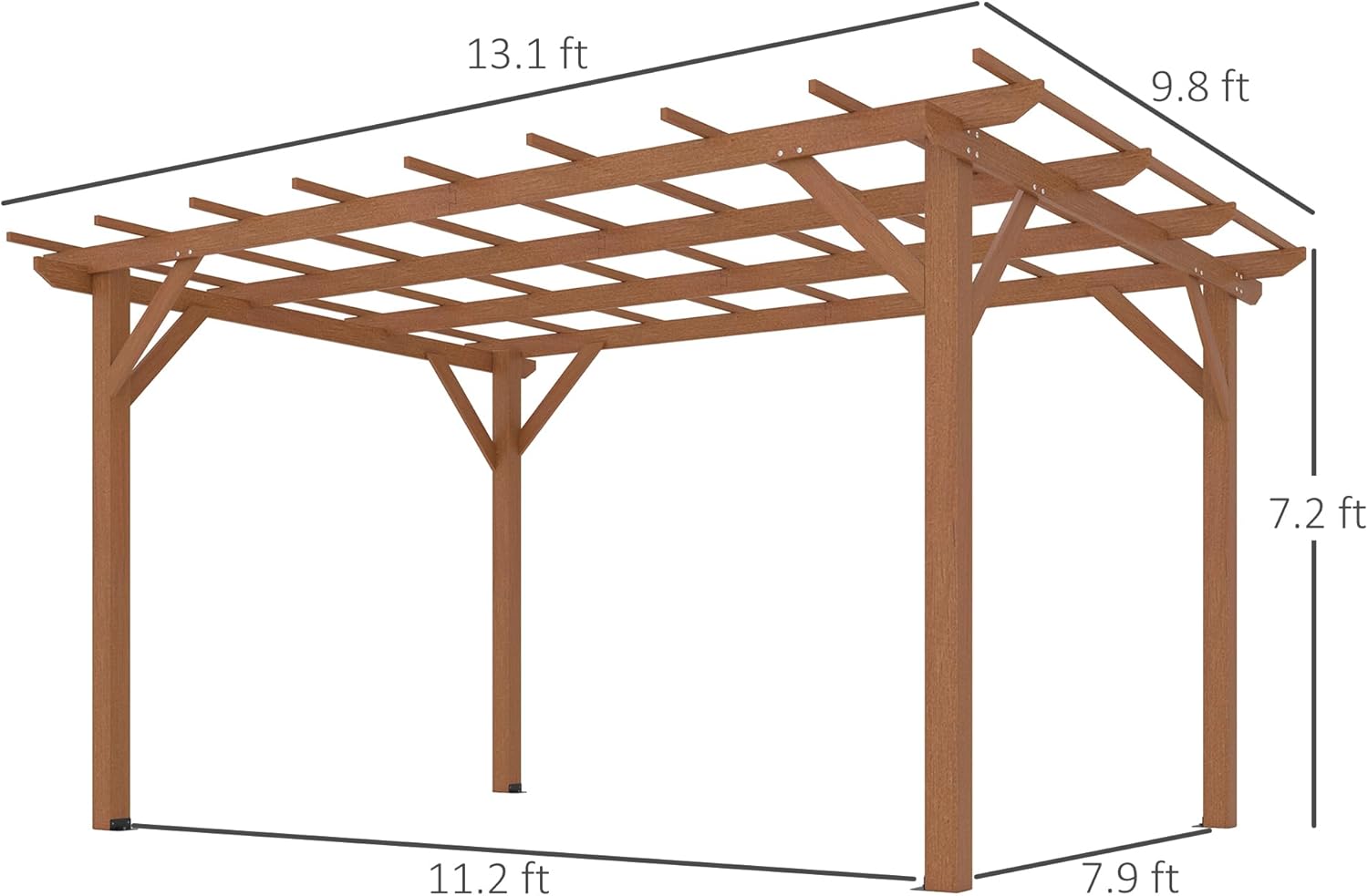 10' x 13' Outdoor Pergola, Wood Gazebo Grape Trellis with Stable Structure and Concrete Anchors for Climbing Plant