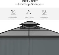 10' x 10' Hardtop Gazebo Canopy with Polycarbonate Roof, Aluminum Frame