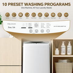 1.06 Cu.Ft. Portable Washing Machine, 7.7LBS Full-Automatic Laundry Washer with Stainless Steel Drum, 10 Wash Cycles &