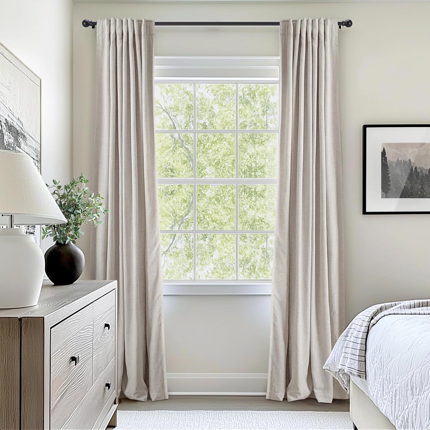 100% Blackout Curtains, Black Out Curtains, Clip Rings Linen Blackout Drapes, Thermal Insulated Room