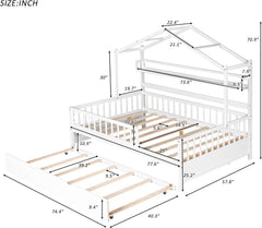 & Bright Designs Wooden Full Size House Bed with Twin Size Trundle,Kids Bed with Shelf, White(Full, White+Trundle)