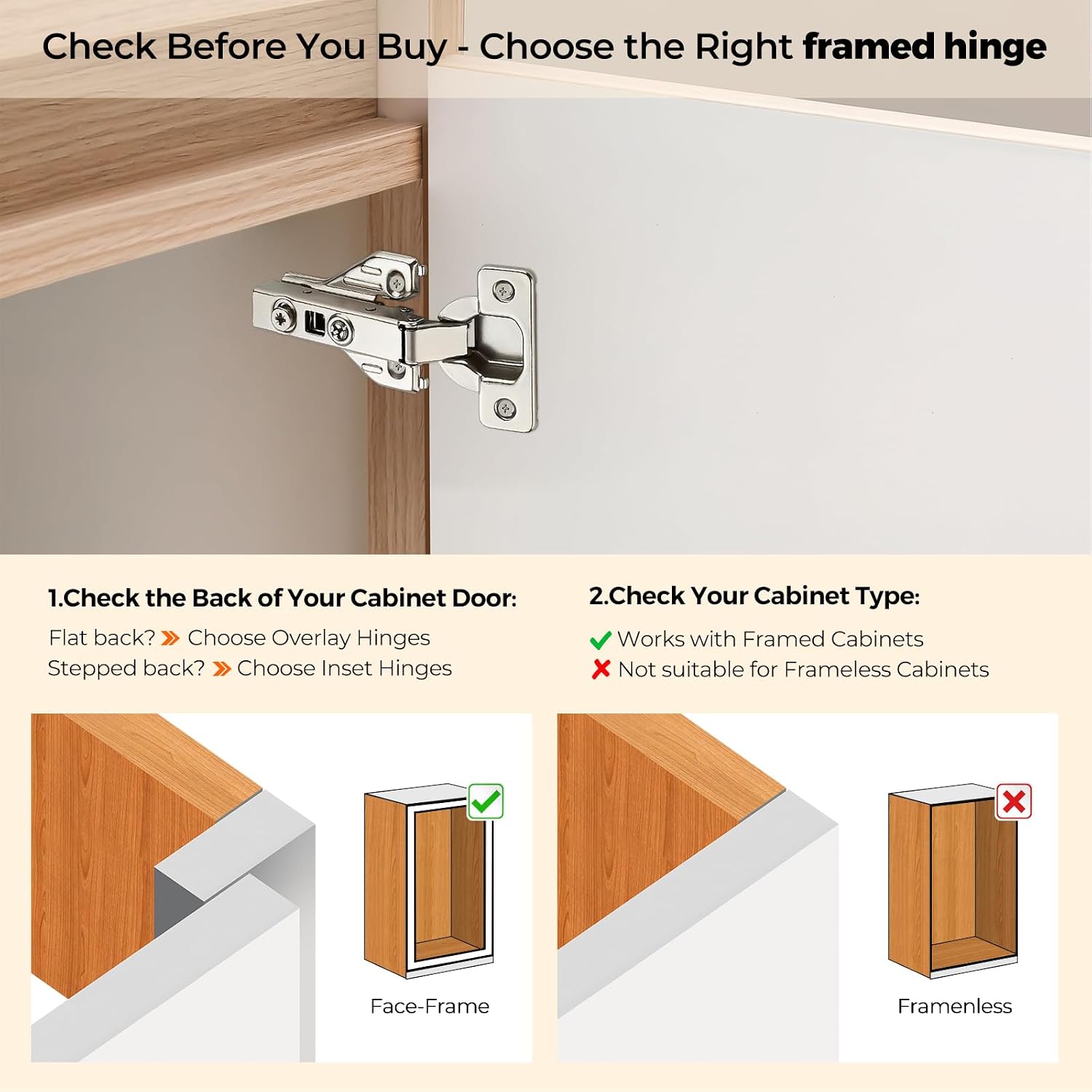 1 Pair 2 Packs Full Overlay Cabinet Door Hinges,105 Degree Adjustable Concealed Kitchen Cabinet Hinges Soft Close for Face Frame Cabinet