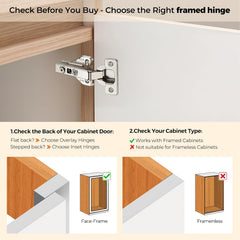 1 Pair 2 Packs Full Overlay Cabinet Door Hinges,105 Degree Adjustable Concealed Kitchen Cabinet Hinges Soft Close for Face Frame Cabinet