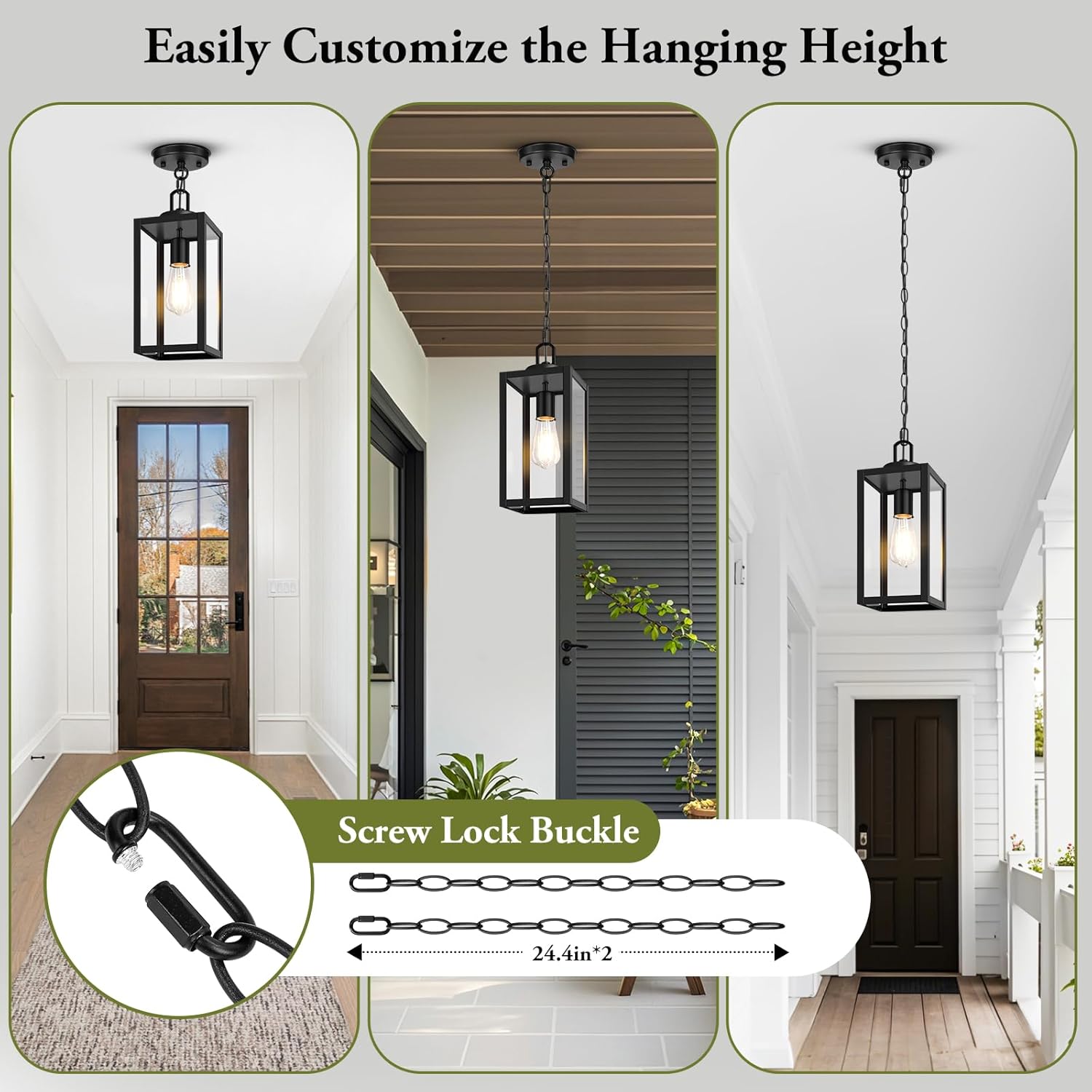 1-Pack Outdoor Pendant Light, 13” Modern Hanging Lantern Light for Outside