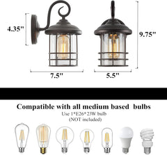 1-Pack 5.5" Narrow Oil Rubbed Bronze Outdoor Wall Sconce, 9.8" Rustic Farmhouse Porch Light with Seedy Glass