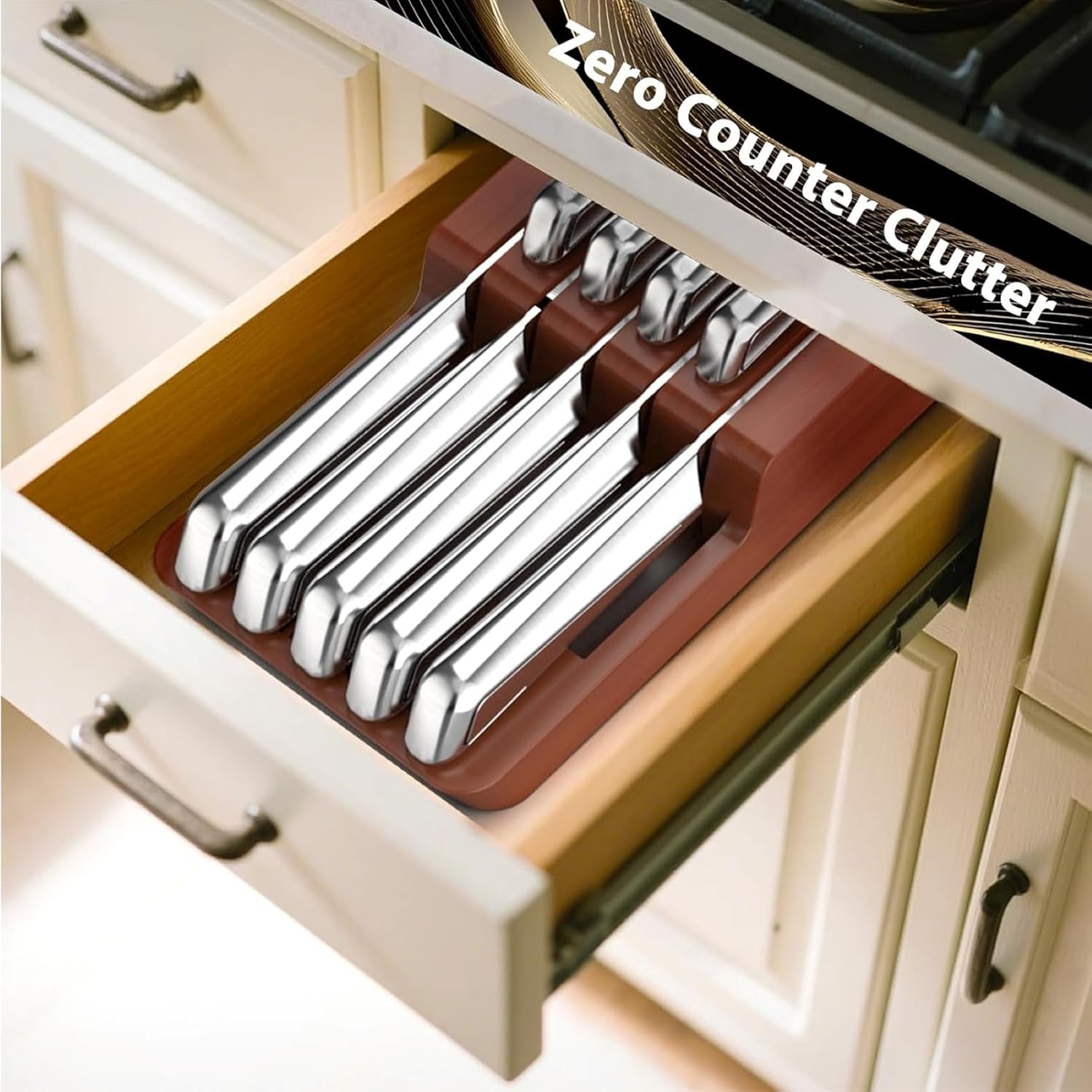 10 PCS Stainless Steel Drawer Knife Set with Wooden Organizer | Japanese High-Carbon Stainless Steel Blades |