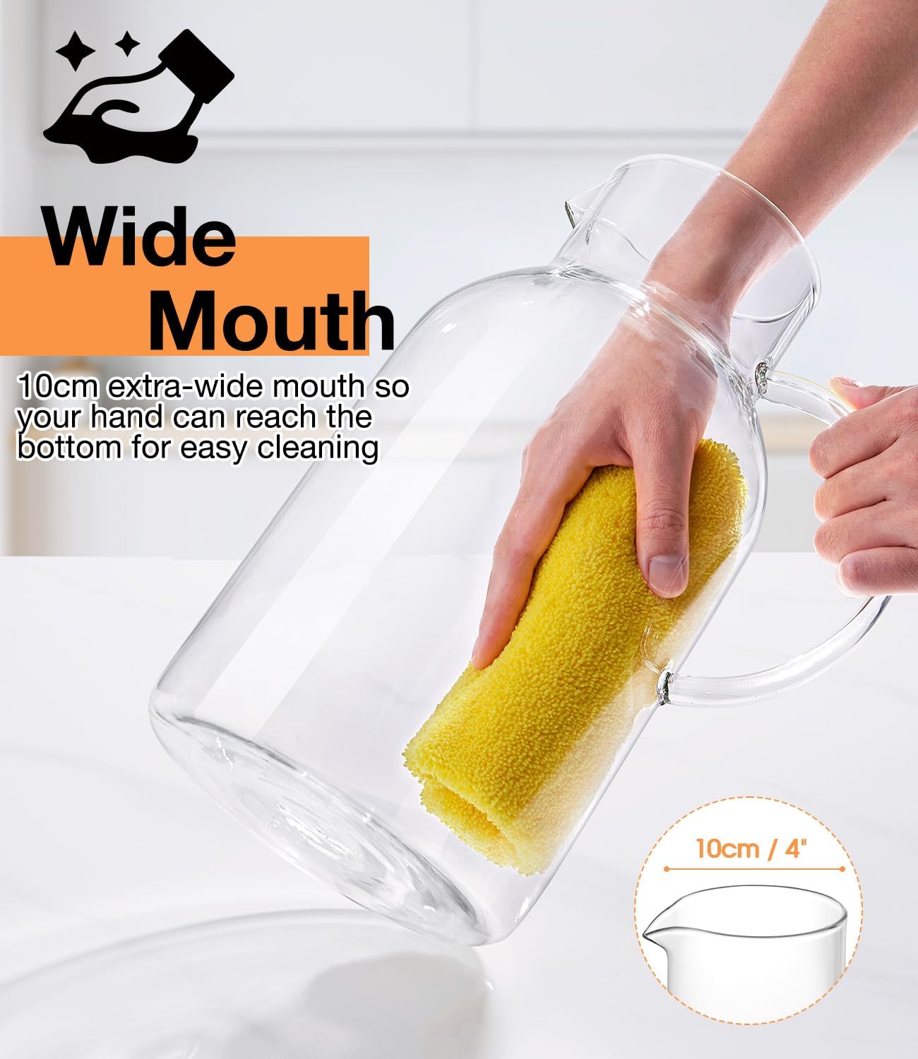 1 Gallon Glass Pitcher with Lid and Spout, 128oz Water Pitcher with Handle for Fridge, Large Iced Tea Jug