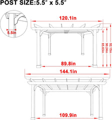 10' x 12' Patio Pergola, Cedar Wood Pergolas with Solid Structure, Pergola Kits