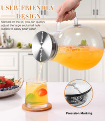 1 Gallon Glass Pitcher with Lid, 128oz Glass Water Pitcher with Handle for Fridge, Borosilicate Large Water Jug, Iced