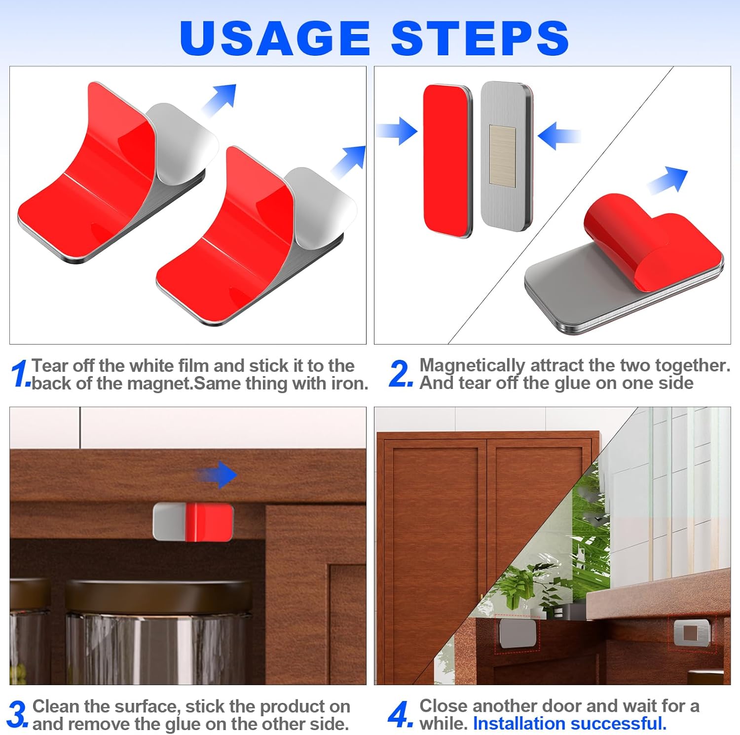 10 Pack Magnetic Cabinet Door Catch, Ultra Thin Cabinet Door Magnets, Adhesive Drawer Magnets to Stay Closed, Stainless