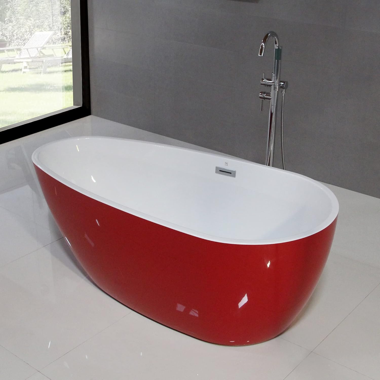 074 Luxury Contemorary High Grade Acrylic FREE STANDING Bathtub Modern New (63"x30-3/4"x22-7/8" Red)