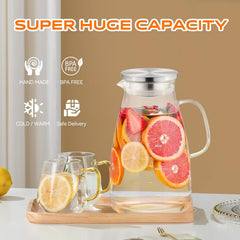 1 Gallon 128oz Glass Pitcher, Water Pitcher with Lid and Spout, Glass Carafe for Hot/Cold Drink, Water Jug for Iced