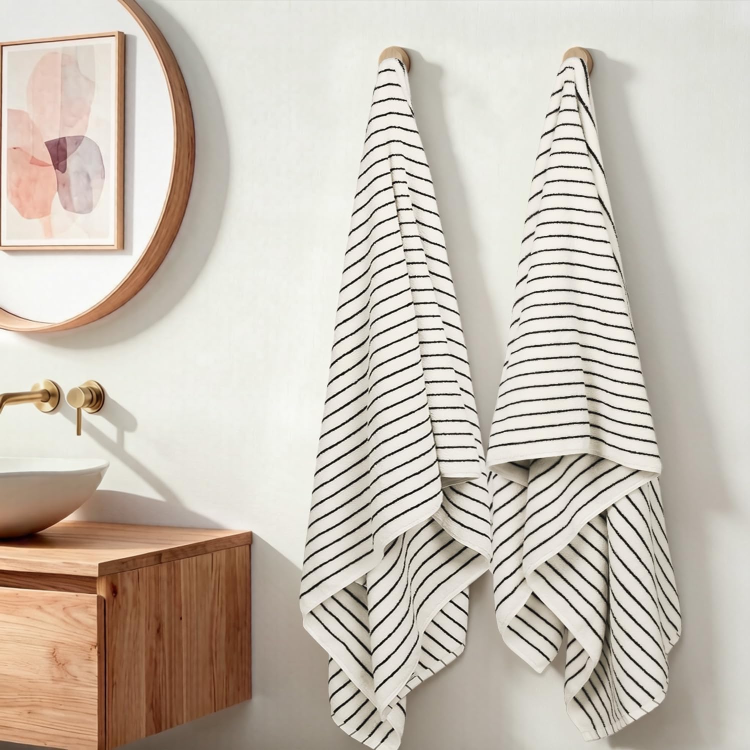 & Cream Striped Bath Sheets Set of 2, Extra Large Bath Towels | Cotton Bath Towel Oversized , Beach & Pool, 35" x 70"