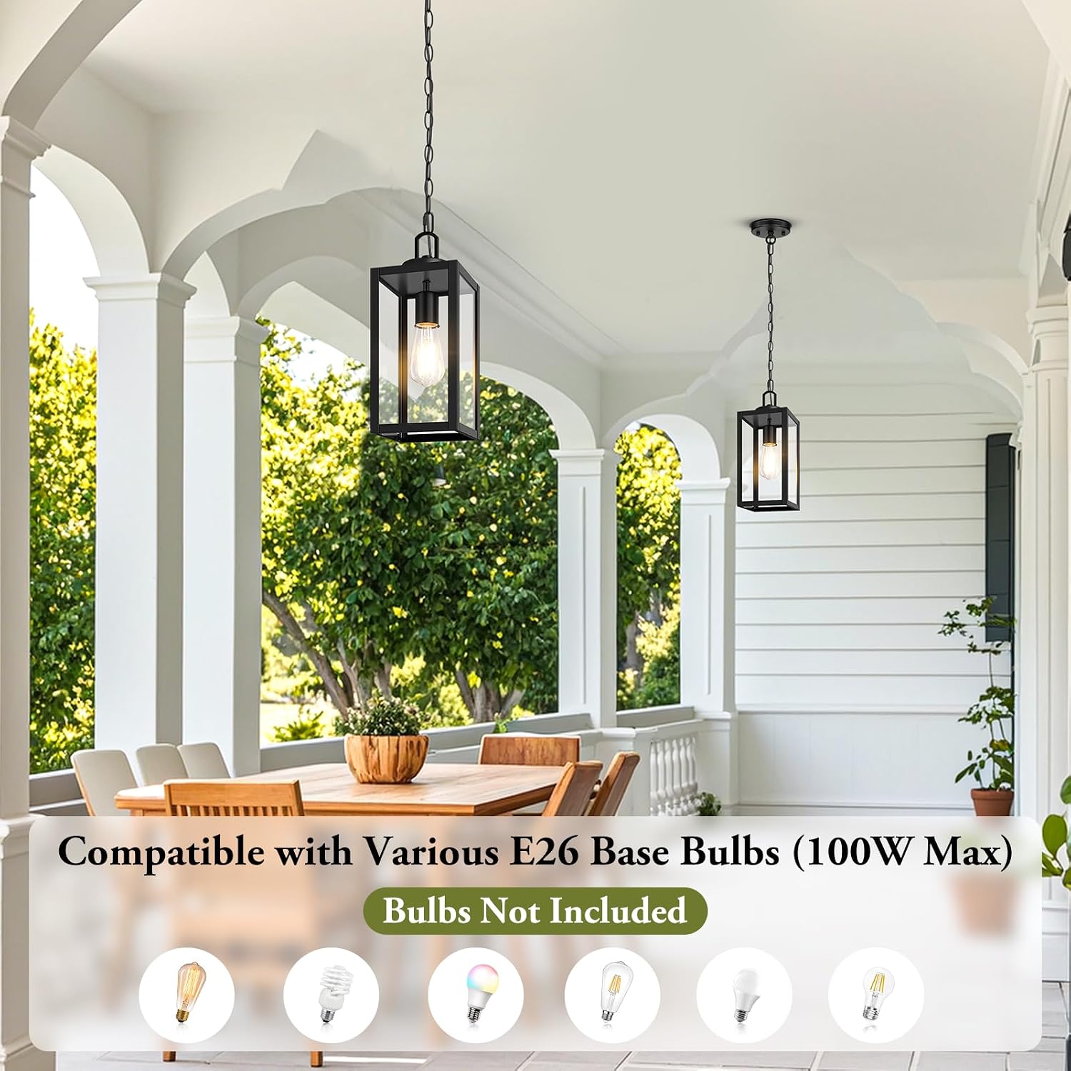 1-Pack Outdoor Pendant Light, 13” Modern Hanging Lantern Light for Outside