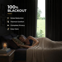 100% Blackout Curtains, Black Out Curtains, Clip Rings Linen Blackout Drapes, Thermal Insulated Room