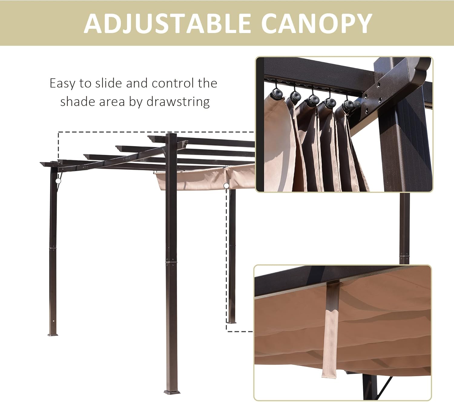10' x 13' Aluminum Patio Pergola with Retractable Pergola Canopy, Backyard Shade Shelter for Porch, Outdoor Party