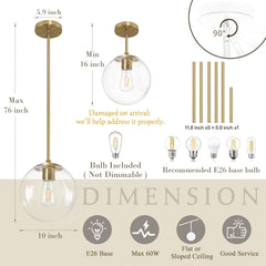 10 Inch Globe Pendant Light Gold Mid Century Pendant Light Adjustable Hanging Light Fixture Globe Pendant Lights