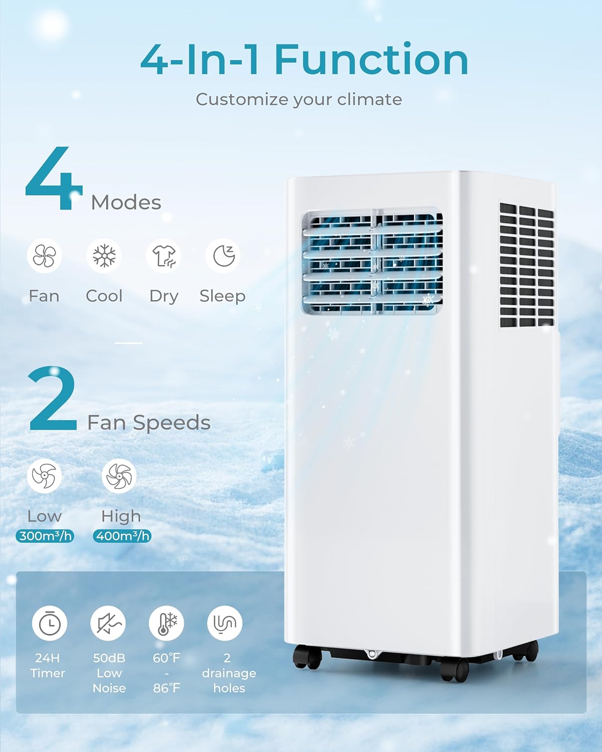 10,000 BTU Portable Air Conditioners, 4 in 1 Portable AC with Cool, Dry, Fan, Sleep Modes