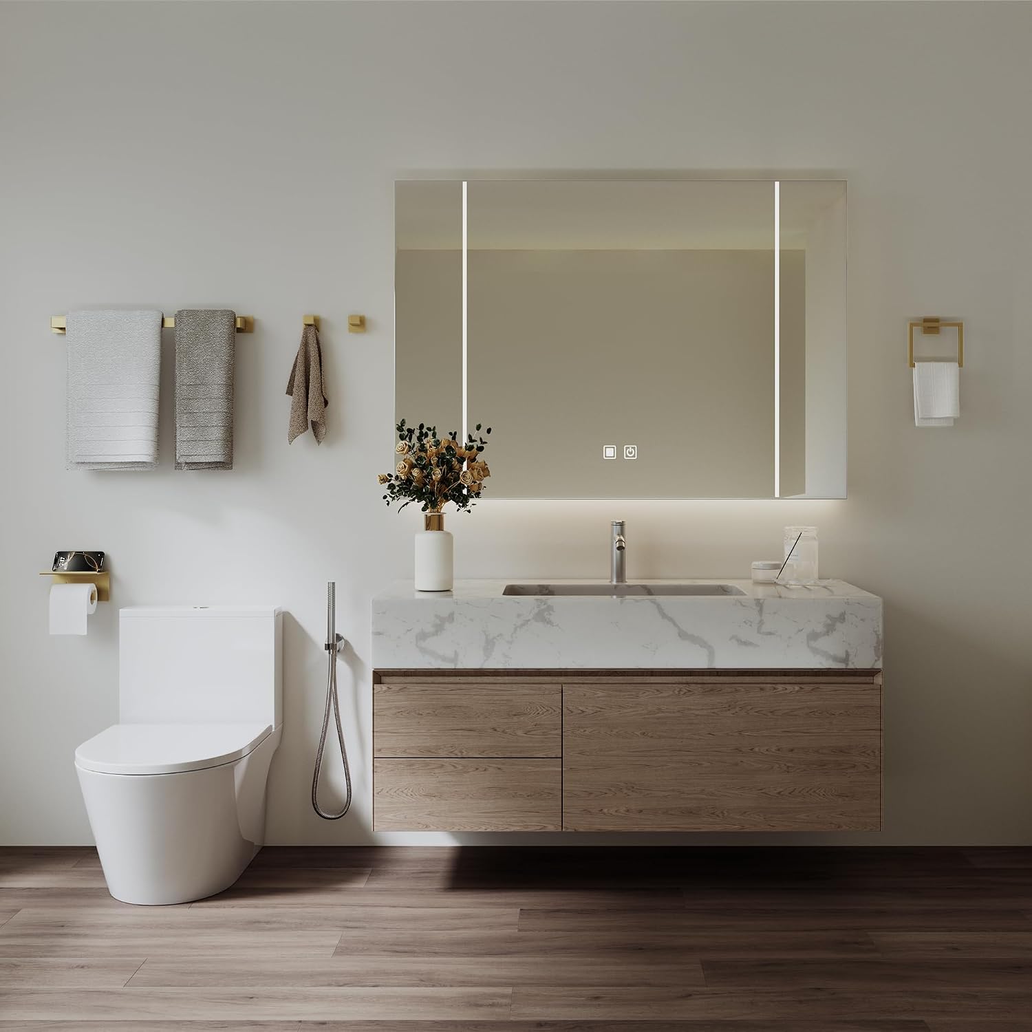 10-Piece 23.6 Inch Brushed Gold Bathroom Hardware Accessories Set | Stainless Steel Bath Extended Towel Bar, Toilet