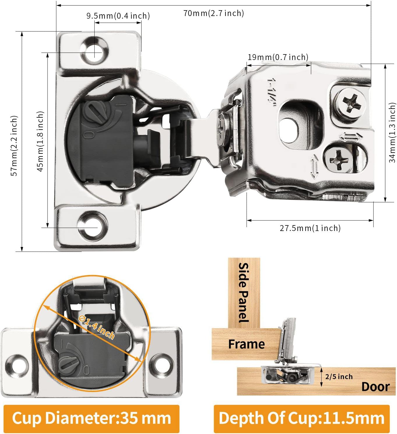 10 Pack 1-1/4" 4D Overlay Soft Close Concealed Hinges for Face Frame Door, Control Closing Speed, Smooth Slow Self
