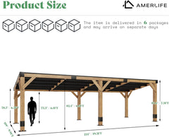 10 x 20 FT Spruce Wood Hardtop Gazebo with Sloped Galvanized Steel Roof