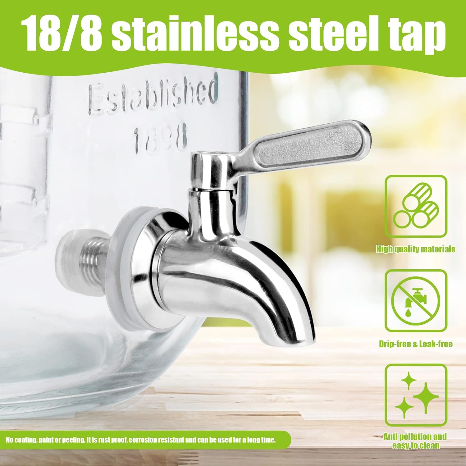 1 Gallon Glass Drink Dispensers For Parties 2PACK.Beverage Dispenser,Glass Drink Dispenser With Stand And Stainless