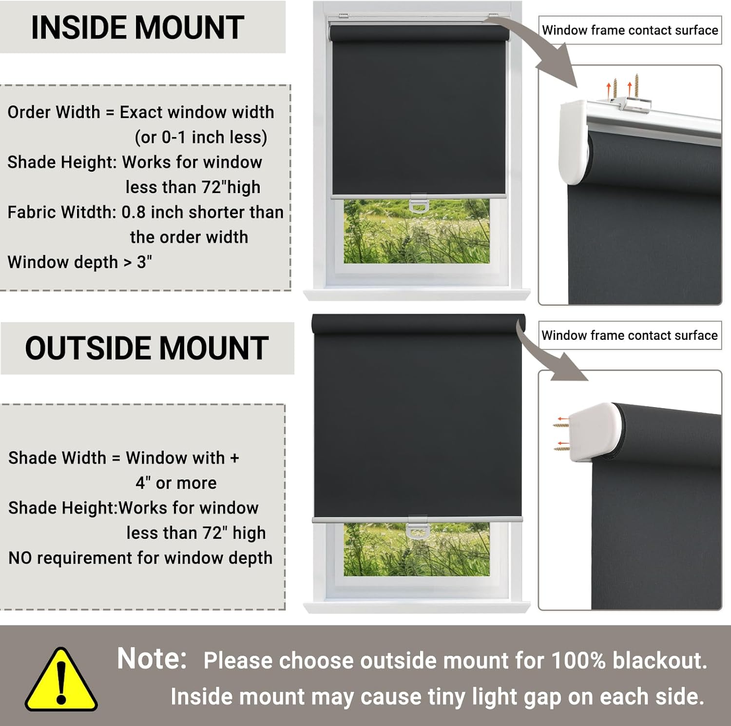 100% Blackout Indoor Cordless Roller Shades for Windows,Room Darkening Rolled Up Blinds with Spring System,Thermal