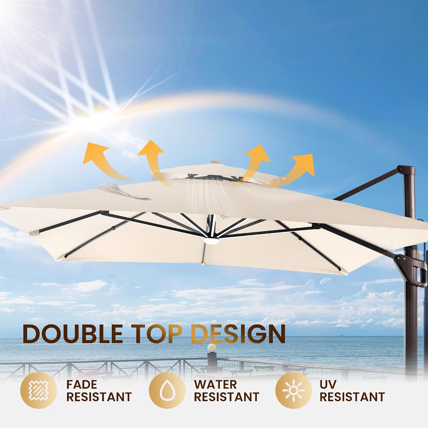 10 X 13 FT Cantilever Patio Umbrella with Led Lights and Base Included Outdoor Heavy Duty Double Top Rectangle O - L6K1