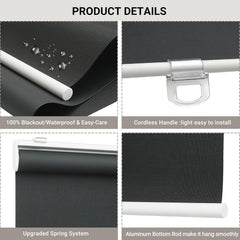 100% Blackout Indoor Cordless Roller Shades for Windows,Room Darkening Rolled Up Blinds with Spring System,Thermal