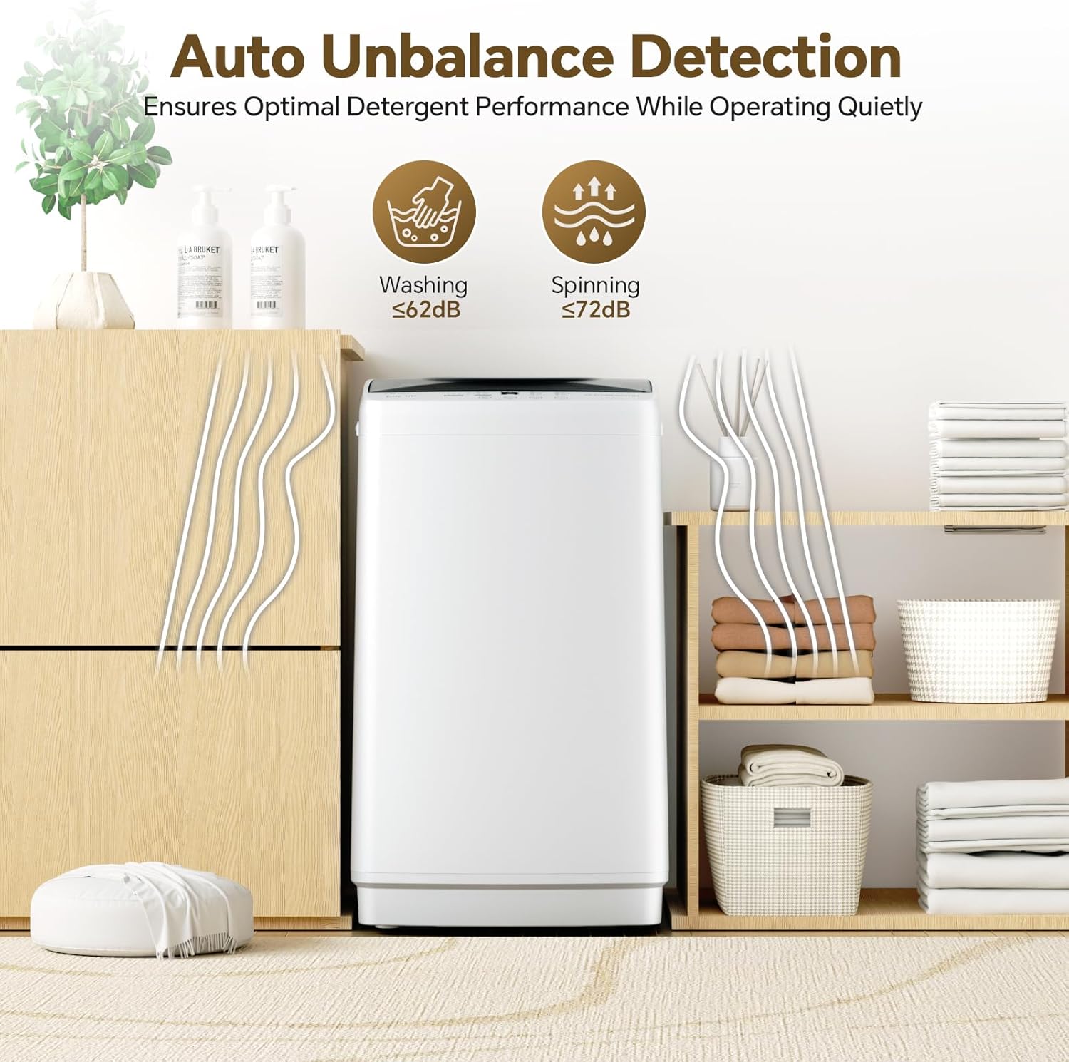 1.06 Cu.Ft. Portable Washing Machine, 7.7LBS Full-Automatic Laundry Washer with Stainless Steel Drum, 10 Wash Cycles &