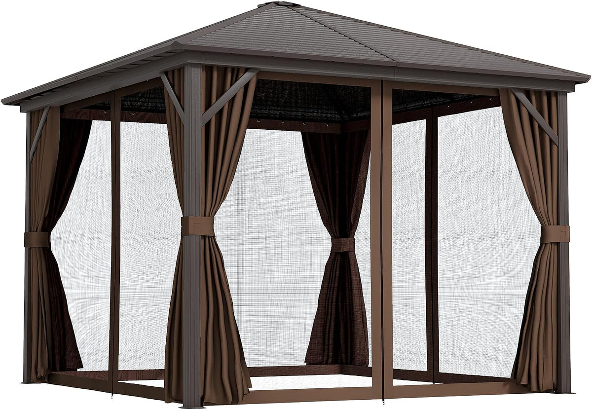 10' x 10' Hardtop Gazebo Canopy with Galvanized Steel Roof, Aluminum Frame