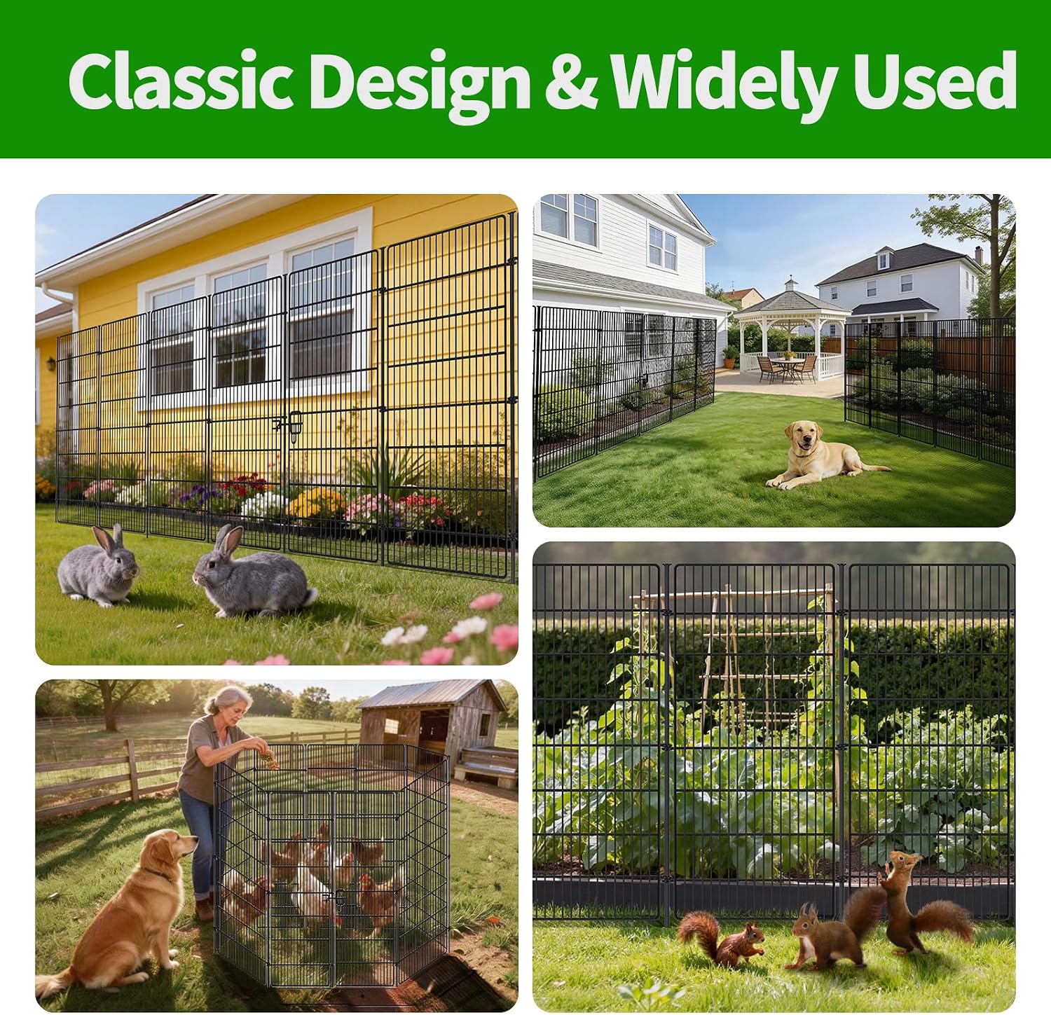 10 Panels No Dig Decorative Garden Fence - 48 in (H) x 21 ft (L), Tall Garden Fences - Dog Fence Outdoor for Yard
