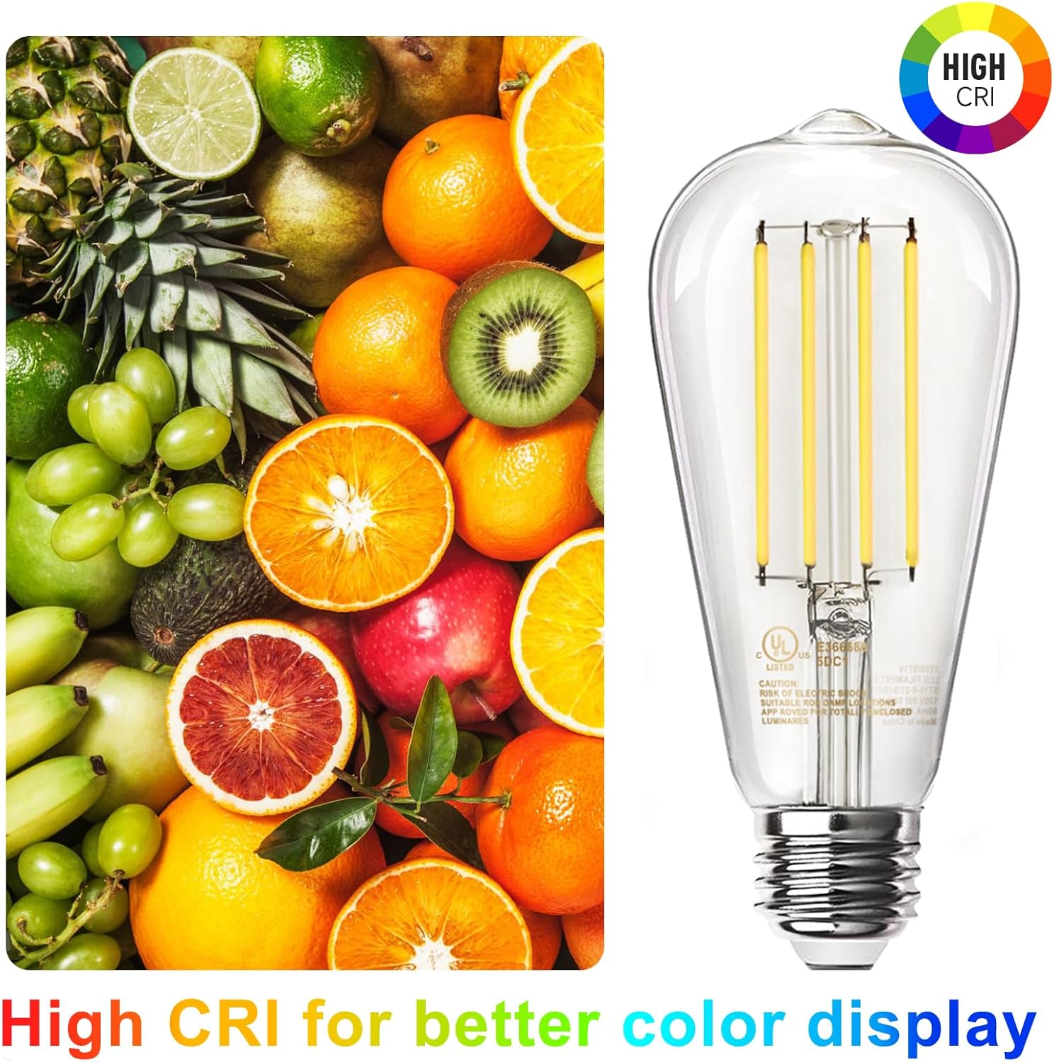 10 Pack Vintage 8W ST58 LED Edison Light Bulbs, Dimmable, 60W Equivalent, 800Lumens, 2700K Warm White, E26 Base LED