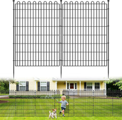 10 Panels No Dig Decorative Garden Fence with Gate for Yard, 48 in(H) X 26.25 ft(L) Animal Barrier Fencing for