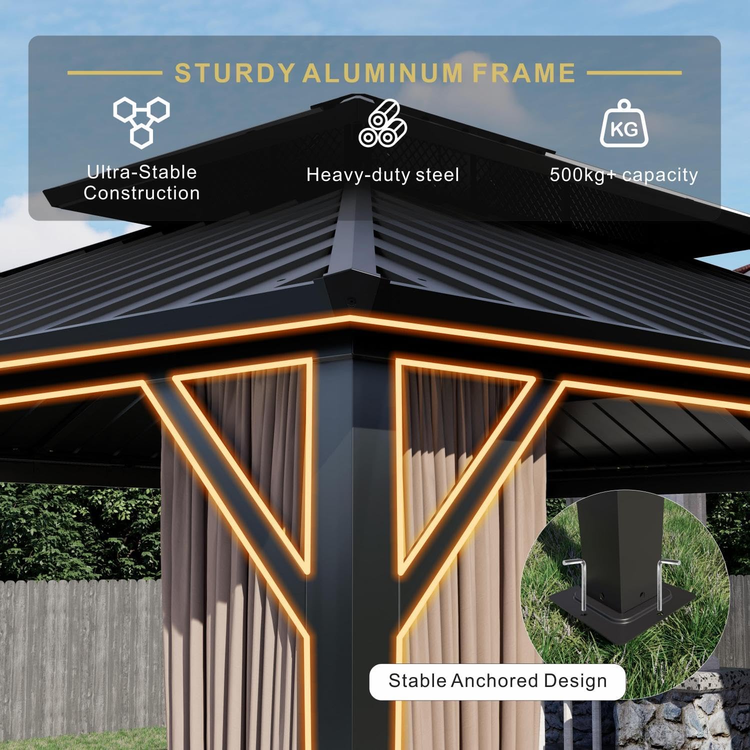 10'x12' Hardtop Gazebo, Galvanized Steel Double Roof Canopy with Heavy-Duty Steel Frame