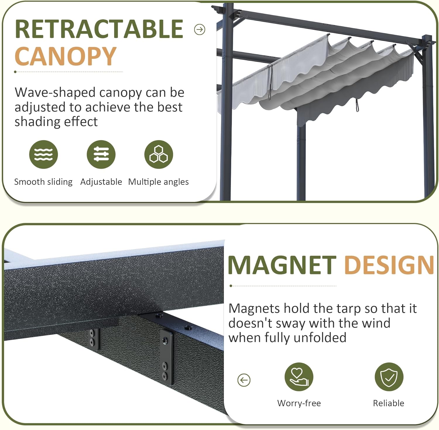 10'x12' Outdoor Pergola with Retractable Canopy, Patio Metal Heavy-Duty Gazebo Shelter