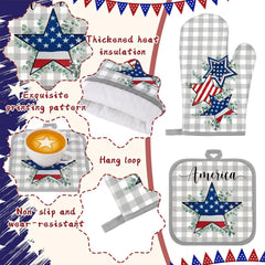 10 Pcs Patriotic Kitchen Decor and Accessories Set Star Pattern 4th of July Kitchen Towels Pot Holders Oven Mitts